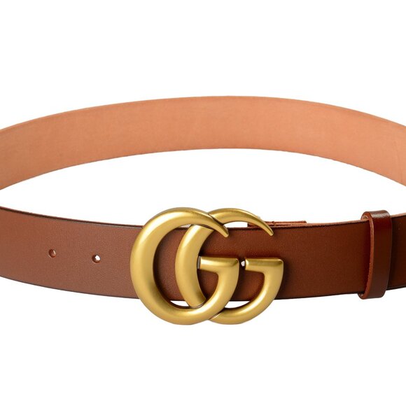 Gucci Unisex Brown  Leather Metal Double G Buckle Belt US 32 IT 80 - Picture 2 of 4